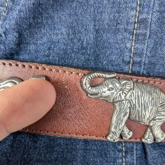 Vintage Zoo Animal Belt Womens 30 Brown Leather Turtle Elephant Tiger Zebra - Picture 13 of 14